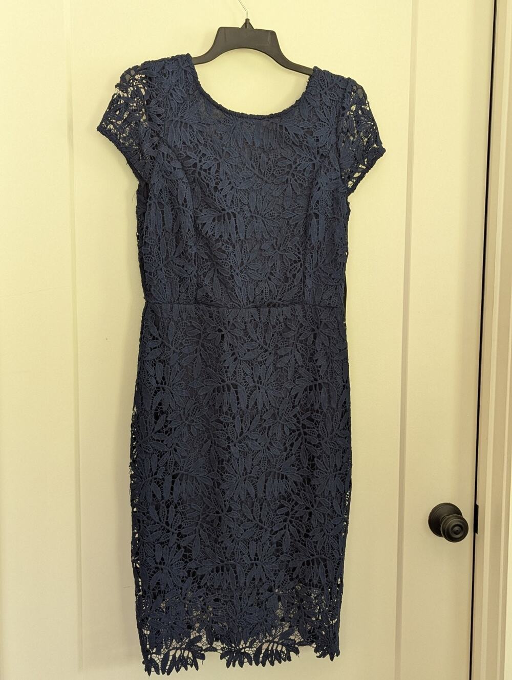 Lulus Navy Blue Lace Overlay Bodycon Cap Sleeve Dress Large Wedding Party NWT